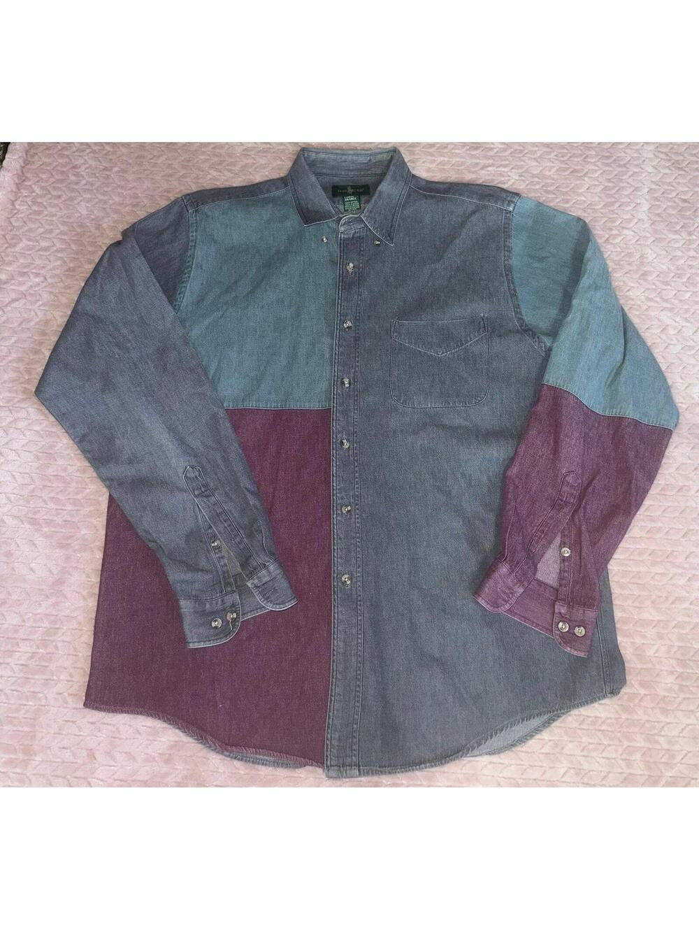 VTG Hunt Club Men’s Color Block Western Button Down Shirt Size Large